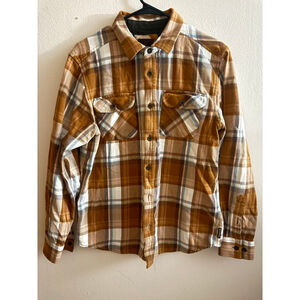 Men's Prana Brown Plaid Casual Button Down Shirt M